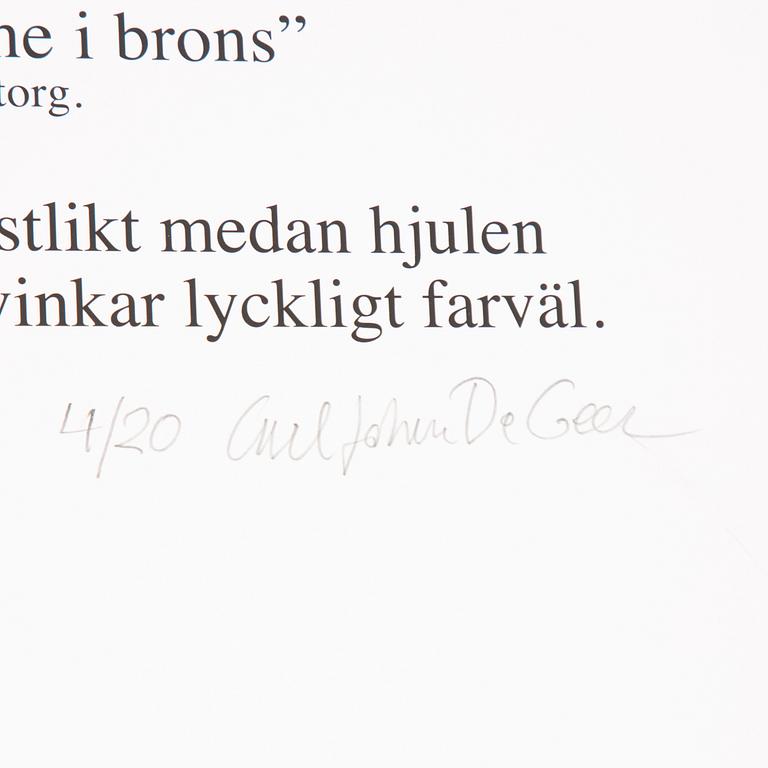 Carl Johan De Geer, "Kungen vinkar från sin Porsche i brons".