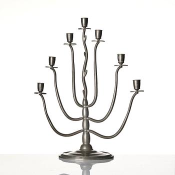 Nils Fougstedt, a seven light pewter candelabrum model "92", Firma Svenskt Tenn, Stockholm 1930.