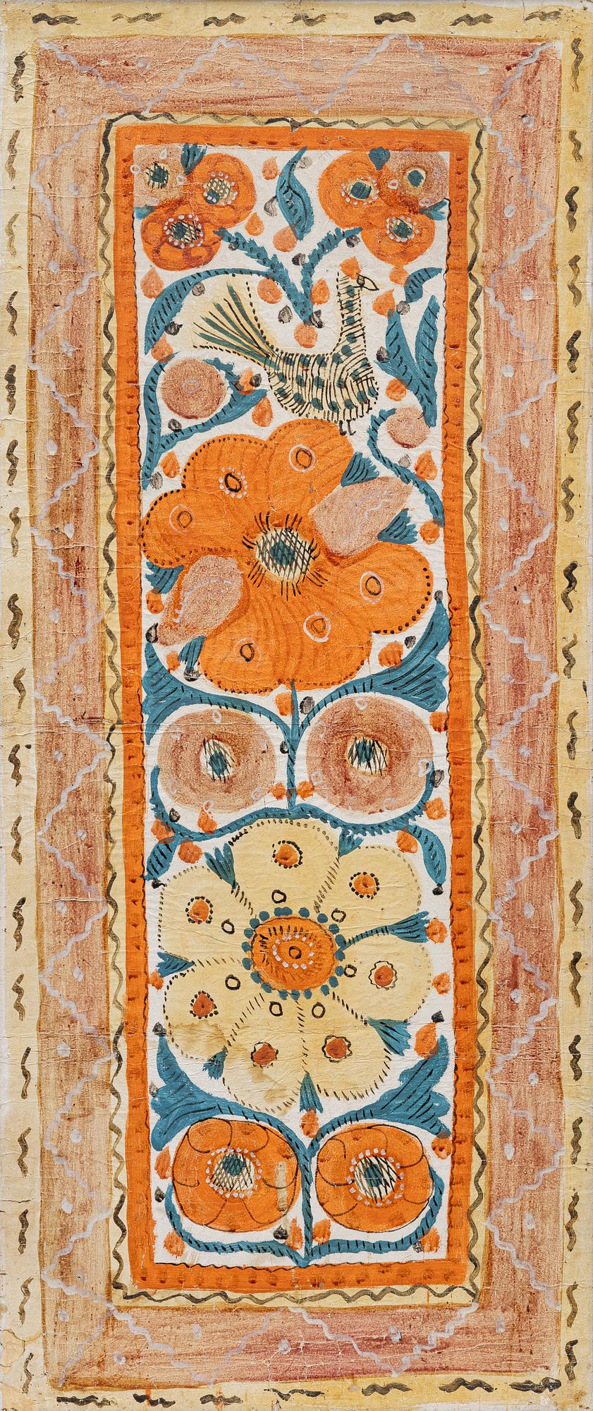 Textile paintings, a pair, so-called rooster paintings, Sunnerbo school, Småland, first half of the 19th century.