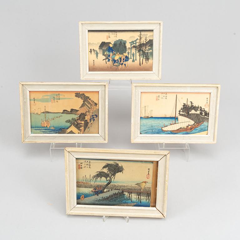 Utagawa Hiroshige, efter, färgträsnitt, 20 st, Japan, ur serien  serien Fifty-three Stations of the Tokaido, 1900-tal.
