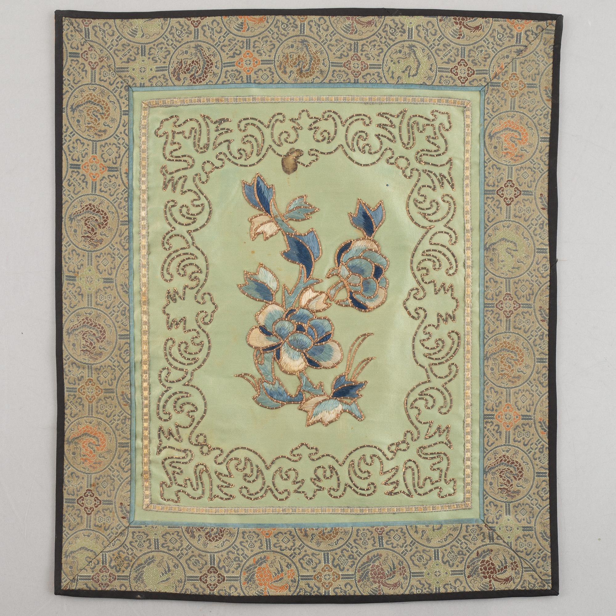 A group of five Chinese silk textiles, late Qing dynasty / first part of the 20th century.