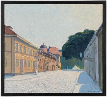 Manne Ihran, View from Övre Slottsgatan towards Uppsala Castle.