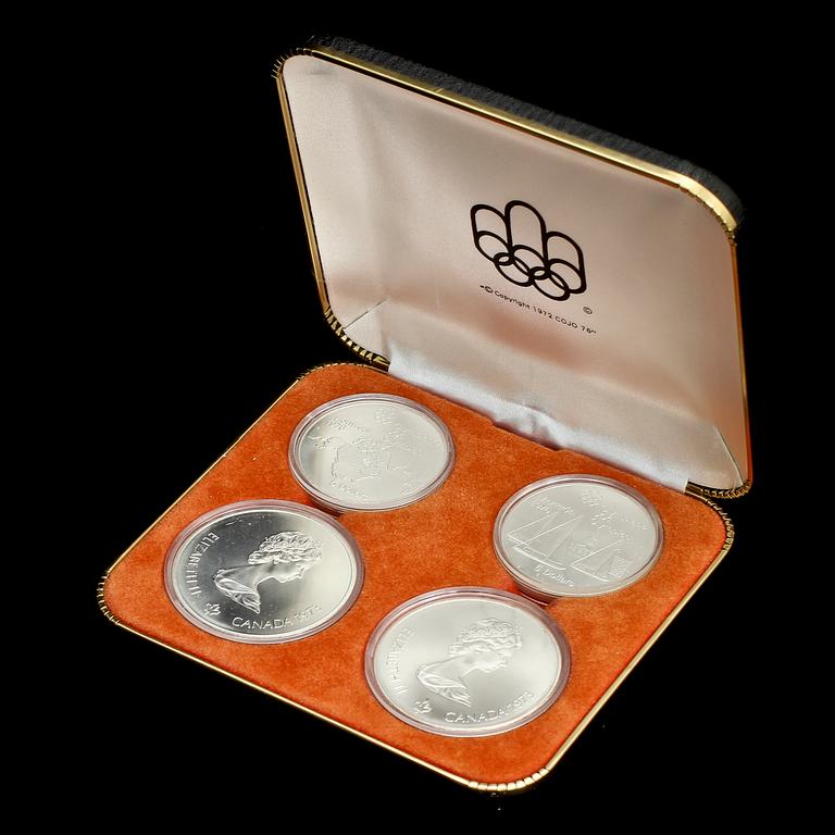 MINNESMYNT, 4 st, silver, från Olympiska Spelen i Montreal, 1976, tot vikt, inkl plastetui, 168 g.