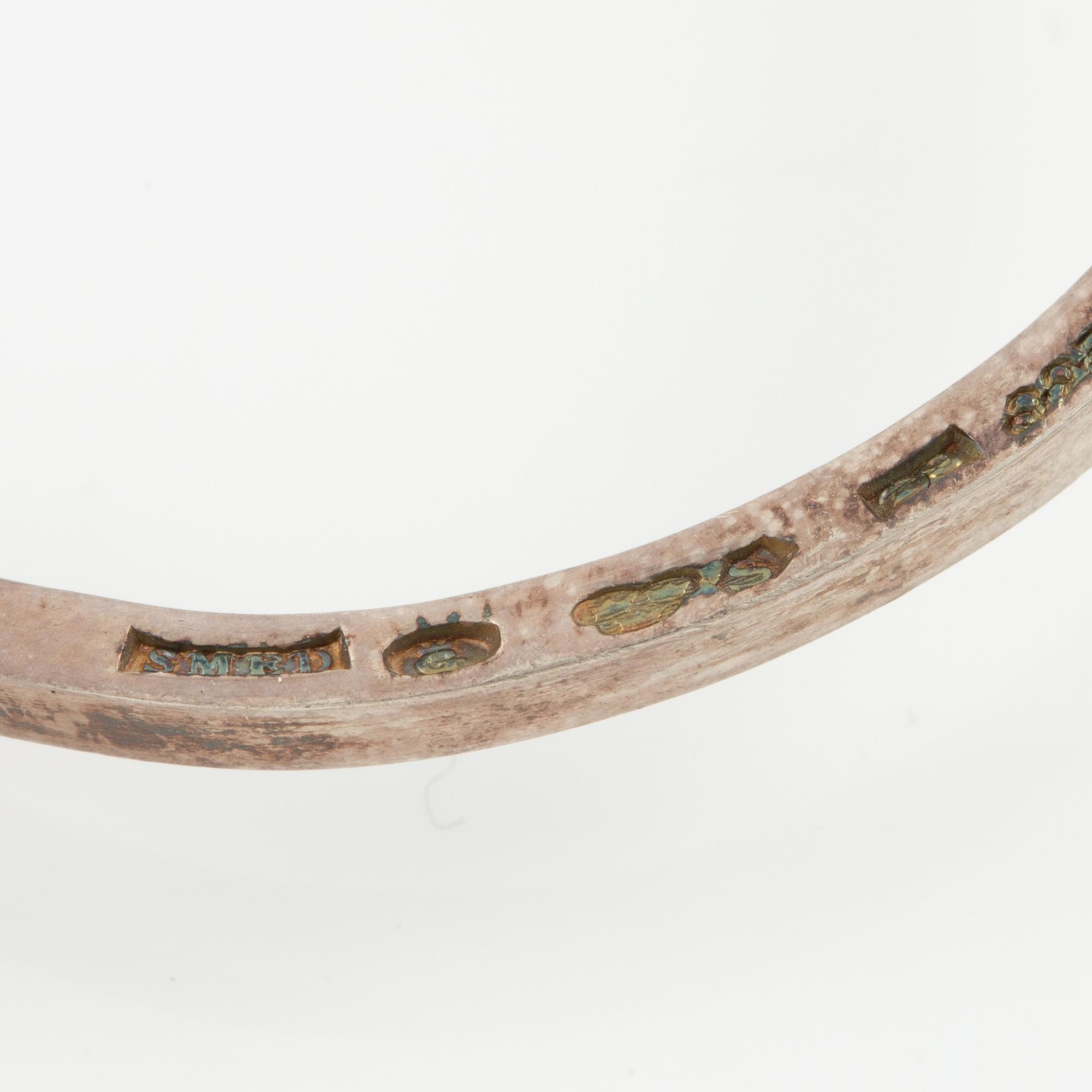 Lars Arby, five arm rings, sterling silver, Gothenburg 1963, 1967 and 1969.