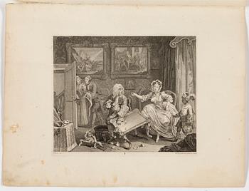 WILLIAM HOGARTH, six copper engravings "A Harlot's Progress", plate 1-6.