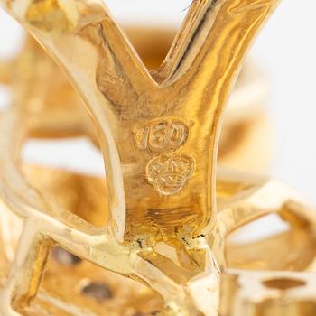 Örhängen, 18K guld med odlade pärlor, smaragder och briljantslipade diamanter.