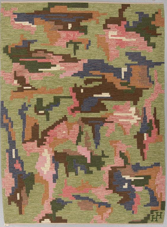 MATTO, "Gaia", flat weave, ca 238 x 170 cm, the inscription HH for  Helge Hamnert who ordered the carpet.