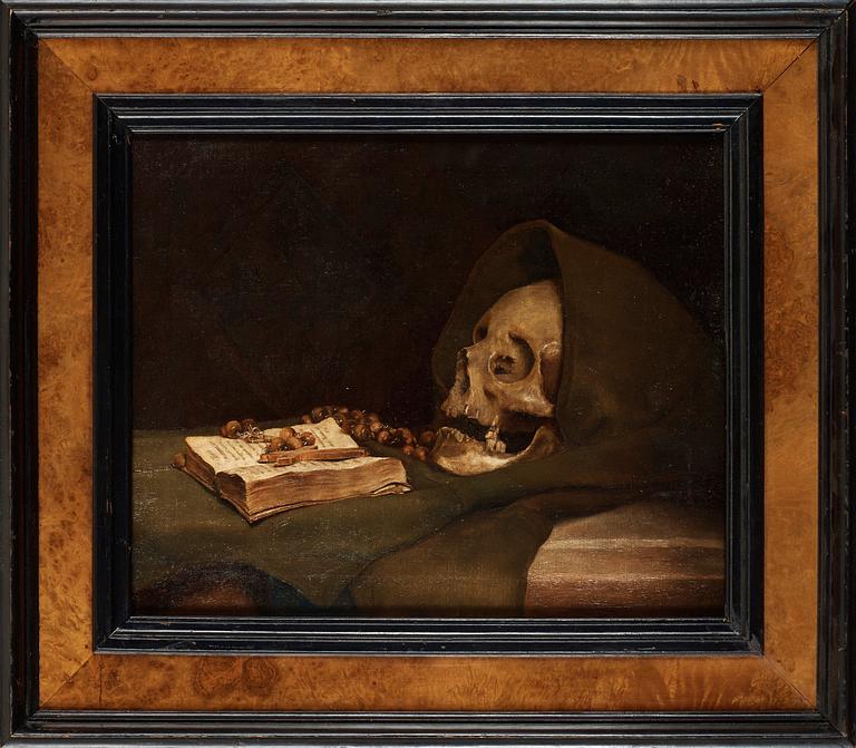 Unknown artist, 19th C. Vanitas Still life with scull and rosary.