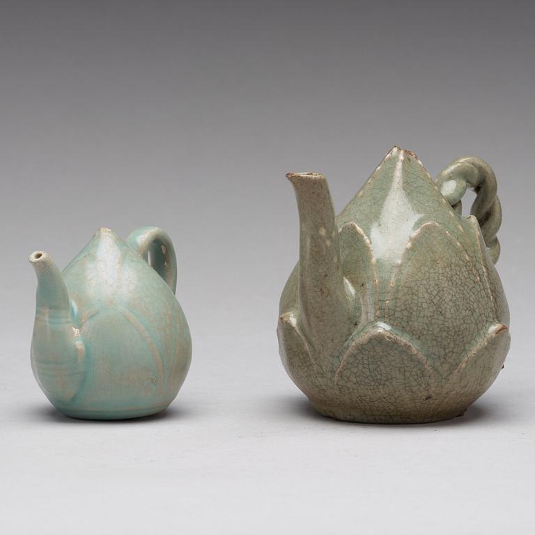 Two Korean celadon glazed pots, Koryo, 13th century.