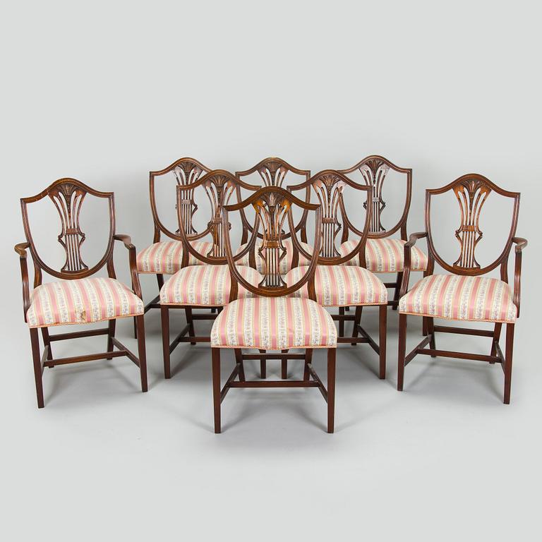 Matbord och stolar, 8 st, England 1970-tal.