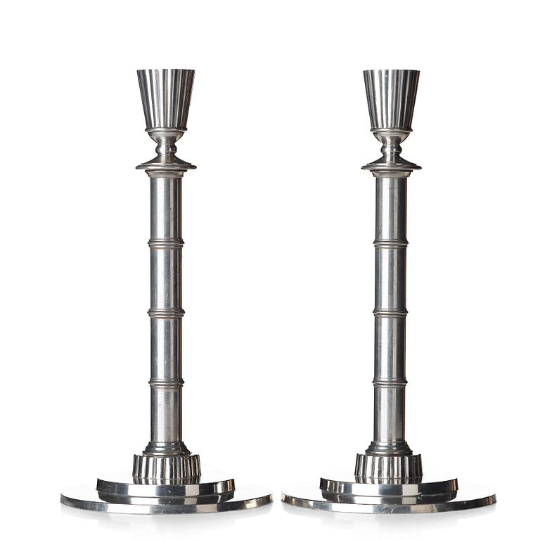 Erik Fleming, a pair of pewter candlesticks, Norrahammars tenn, Sweden 1930.