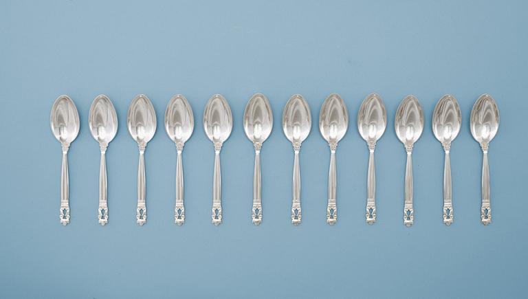 A set of twelve Johan Rohde  'Acorn' dessert spoons, Georg Jensen, Copenhagen 1933-44, sterling.