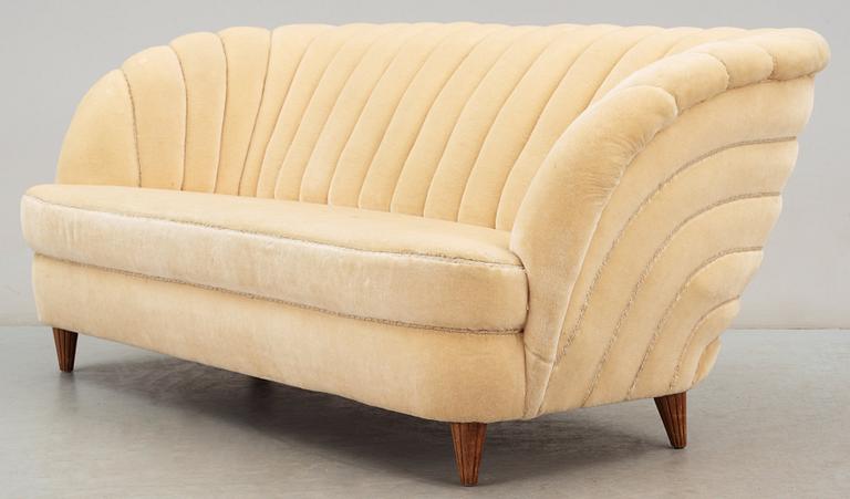 A Swedish off-white velvet plush three seated sofa, 1930-40's.