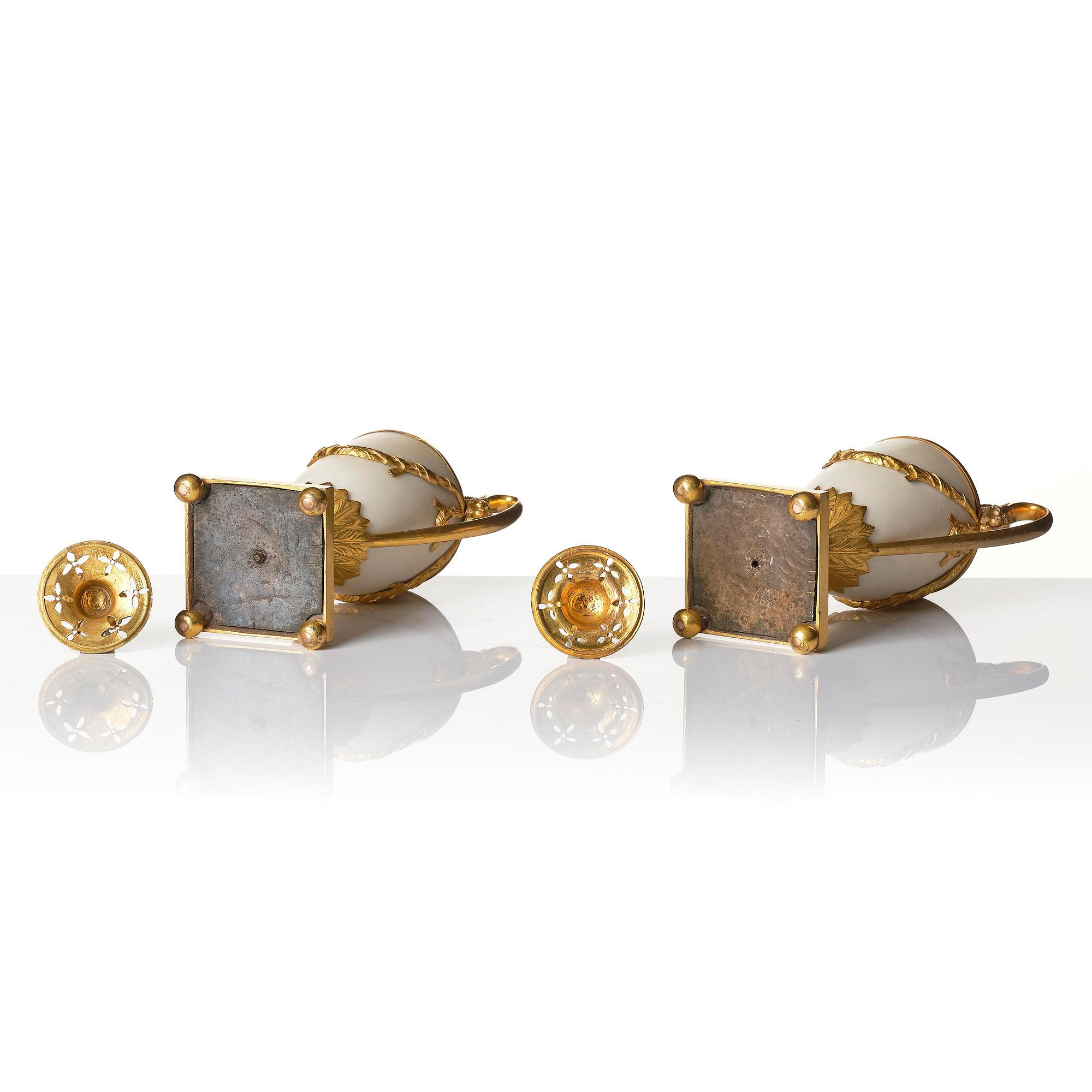 A pair of George III ormolu-mounted and white marble brûle-parfums by Matthew Boulton,  1770s.