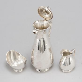 A three piece sterling silver coffee set, Germany. 20th century.