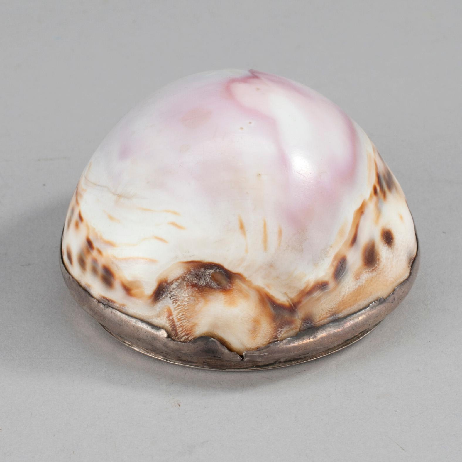 SNUSDOSA, silver och snäcka, Anders Petter Lundqvist (1823-1866), Stockholm 1831.