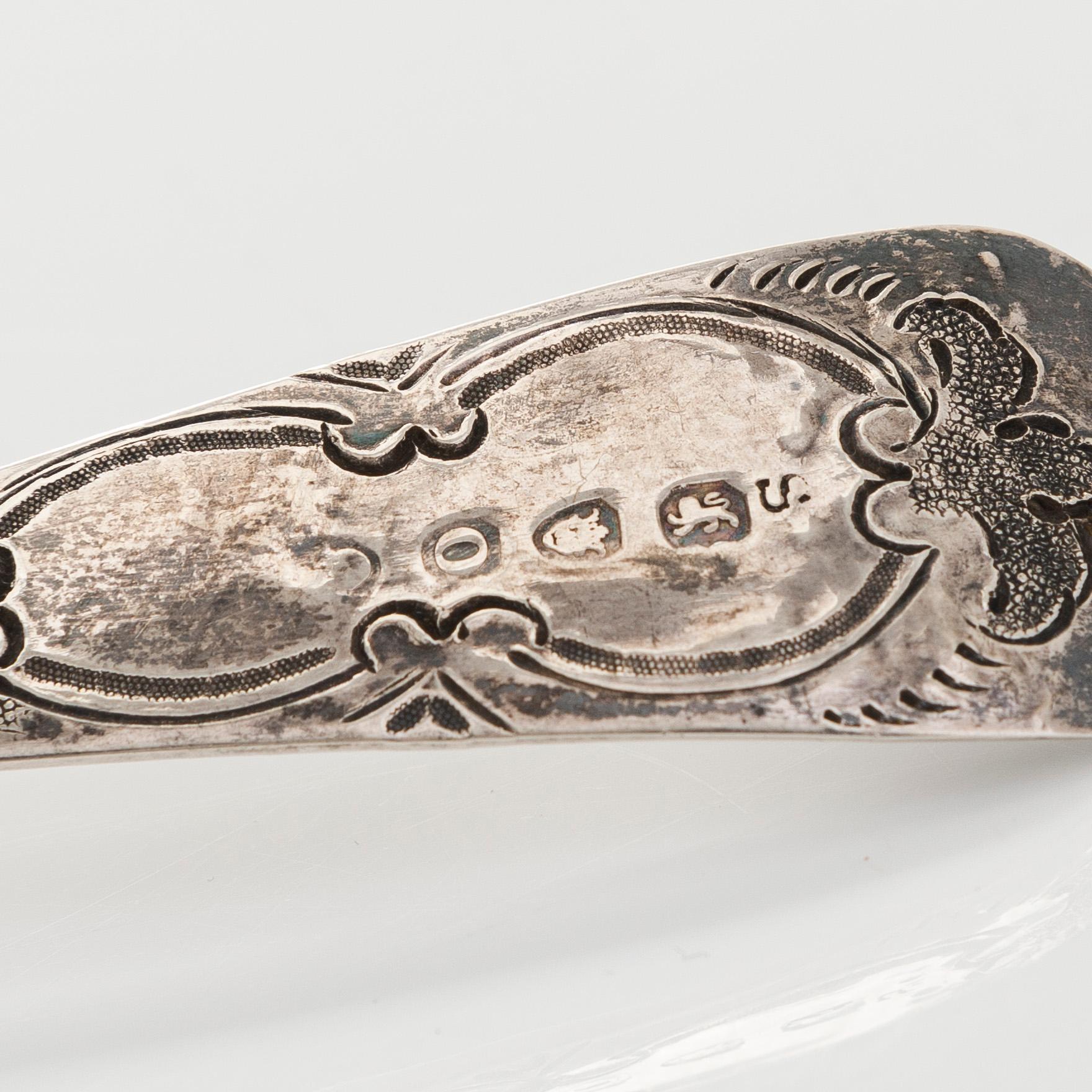 Fruktskedar, 2 st och tårtgafflar, 6 st, silver, London 1809 och 1920-tal och Dublin 1807.