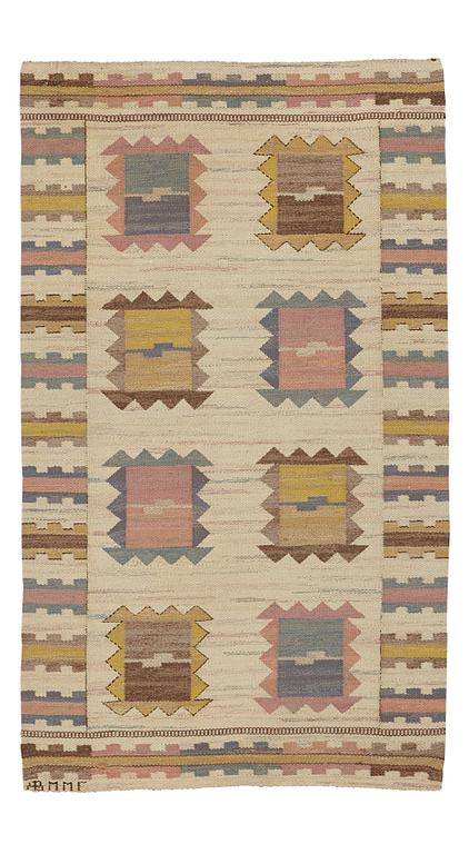 Märta Måås-Fjetterström, MATTO, "Ljusa plador", flat weave, ca 194-195 x 109-111 cm, signed AB MMF.