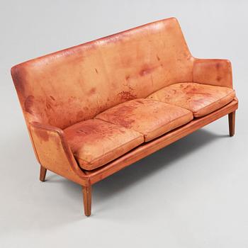 An Arne Vodder brown leather sofa, executed by Ivan Schlechter, Denmark 1950's-60's.