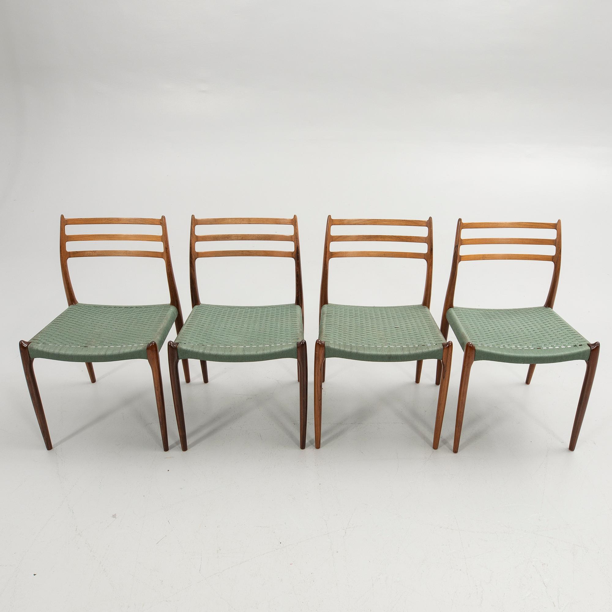 Niels Otto Møller, stolar, 4 st., Poul Jeppesen & JL Möller, Danmark, 1900-talets mitt.