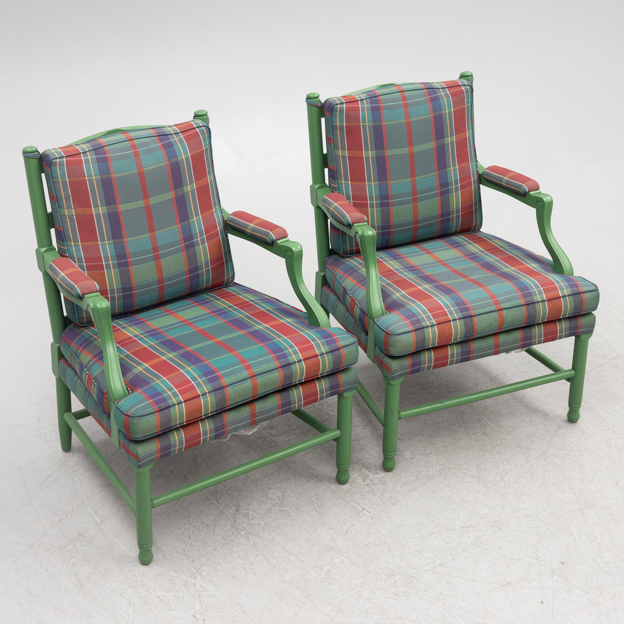 A pair of armchairs, Gustavian style, second half of the 20th century.
