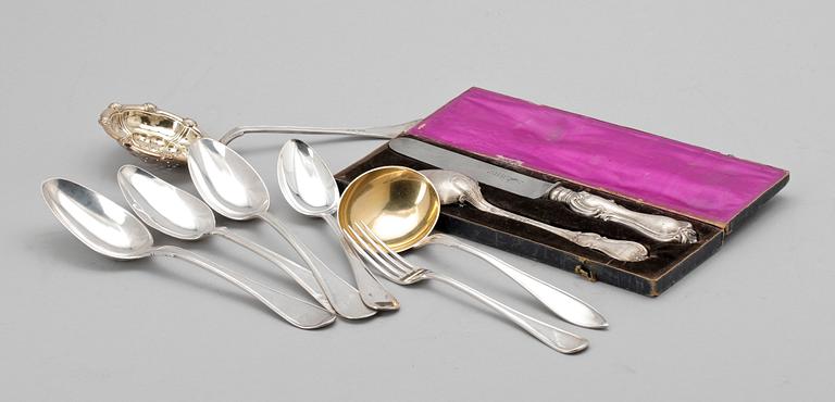 PARTI BESTICK, 10 delar, silver, bl.a. modell "Olga" Johan Olof Östlund, Gävle 1870. Tot.vikt 540g.