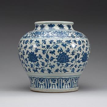 A blue and white lotus jar with, Ming dynasty, 16th century.