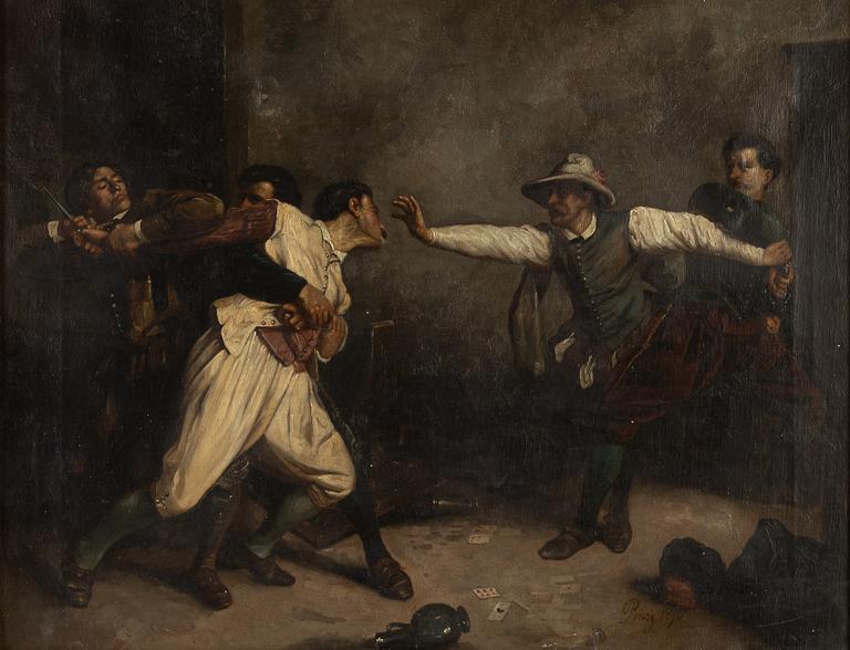 Engelsk skola, olja på duk, signerad Poncy och daterad 1876.