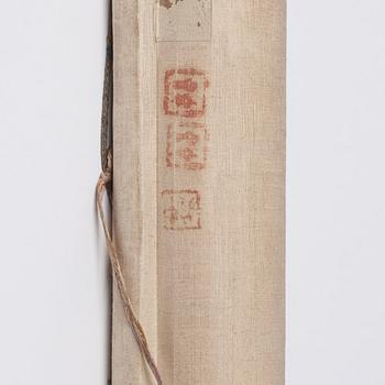 A Chinese scroll painting, ink and colour on paper, Qing dynasty, 19th Century.