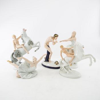 Figurines 5 pcs Royal Dux and Wallendorf, Germany mid-20th century porcelain.