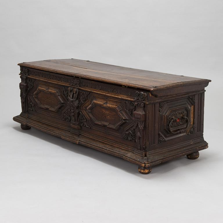 An oak chest dated 1761, Germany.