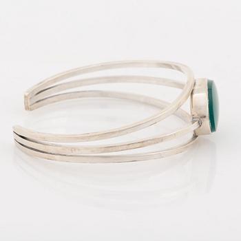 Niels Erik From, sterling silver and green stone bangle, Denmark.