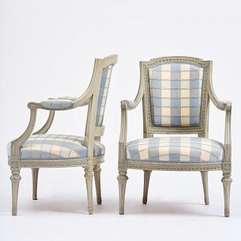 A pair of late Gustavian open armchairs by J. E. Höglander (master in Stockholm 1777-1813).