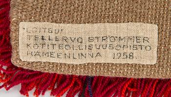 Tellervo Strömmer, a Finnish rya rug, Kotiteollisuusopisto, Hämeenlinna, Finland 1958. Ca 150 x 105 cm.