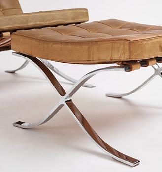 Ludwig Mies van der Rohe, a "Barcelona" easy chair and ottoman, Knoll, 1970s.