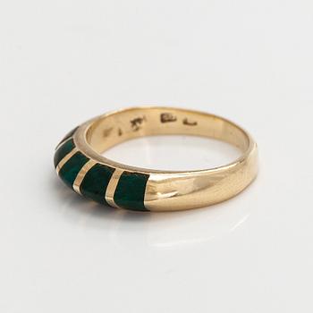 Smyckesset, 3 delar, collier, ring och örhängen, 14K guld och malakit.