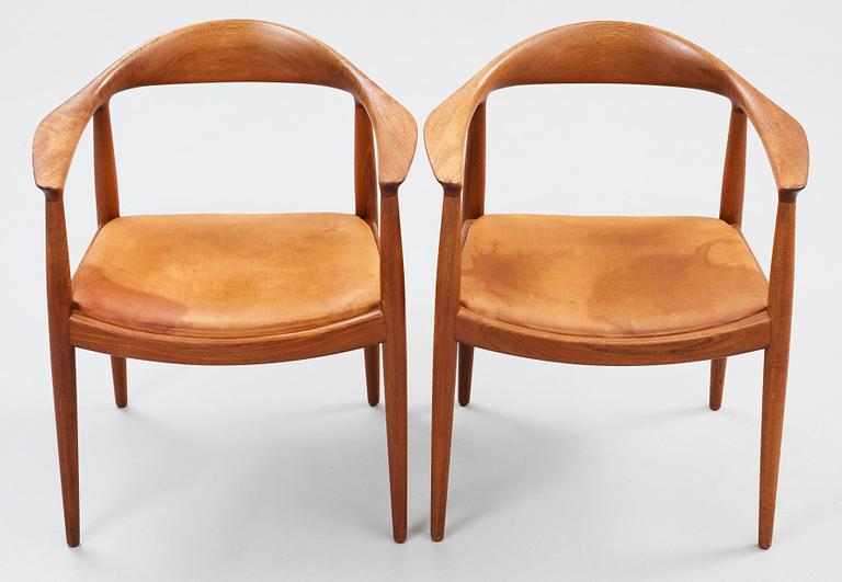 A pair of Hans J Wegner teak 'The Chair, by Johannes Hansen, Denmark 1950-60's.