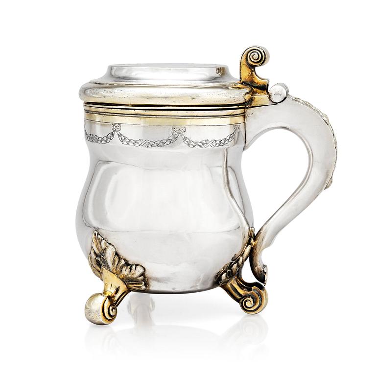 A Swedish 18th century parcel-gilt silver tankard, mark of Carl Klingwall, Västerås 1785.