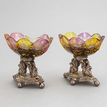 Carl Petter Norlin, a pair of silver and glass salt cellars, Malmö, 1840.