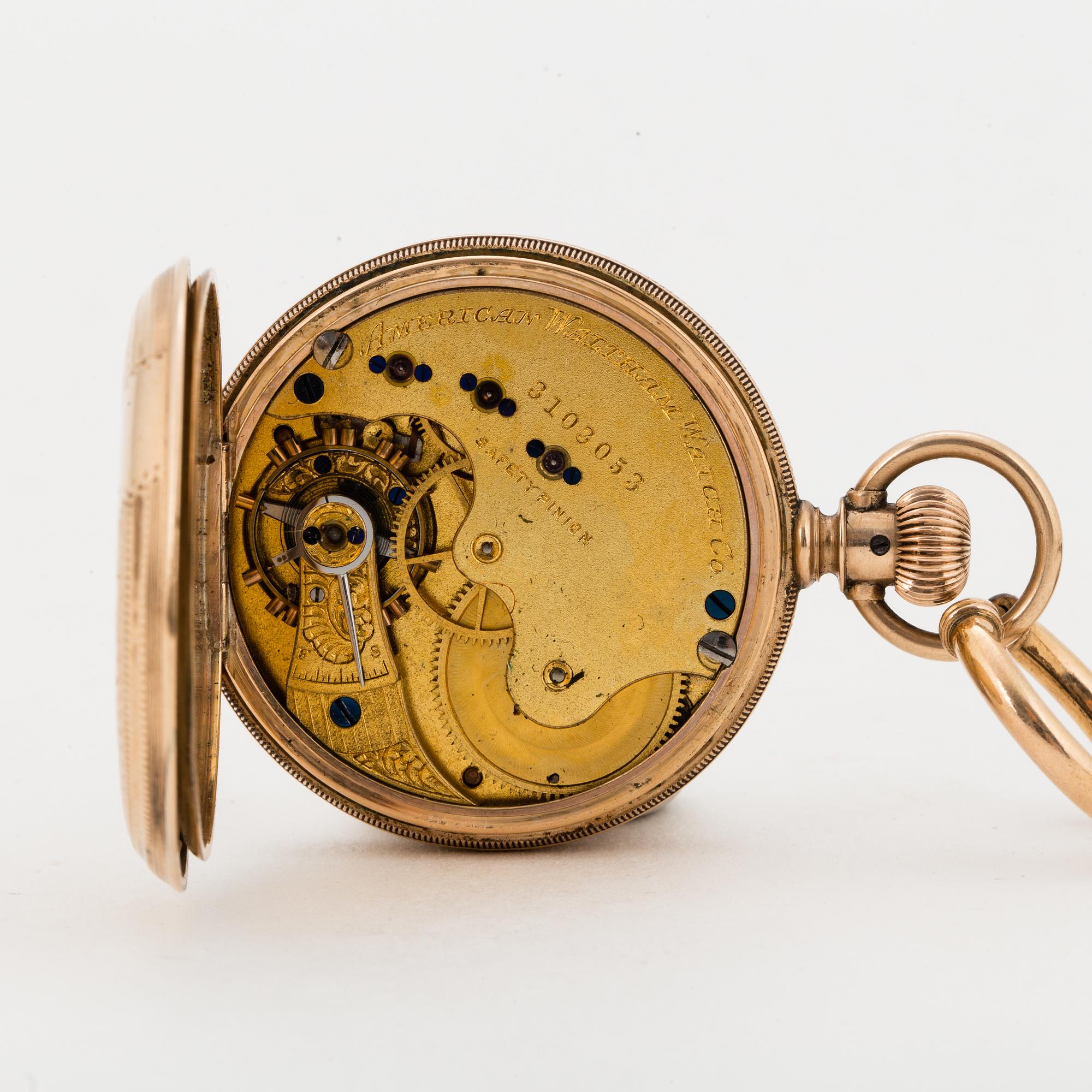 Am Watch Co, Waltham, pocket watch, 40 mm, hunter.