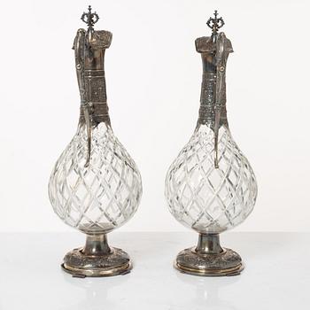 Decanters, a pair, silver and glass, with mark of G Möllenborg, Stockholm 1877.