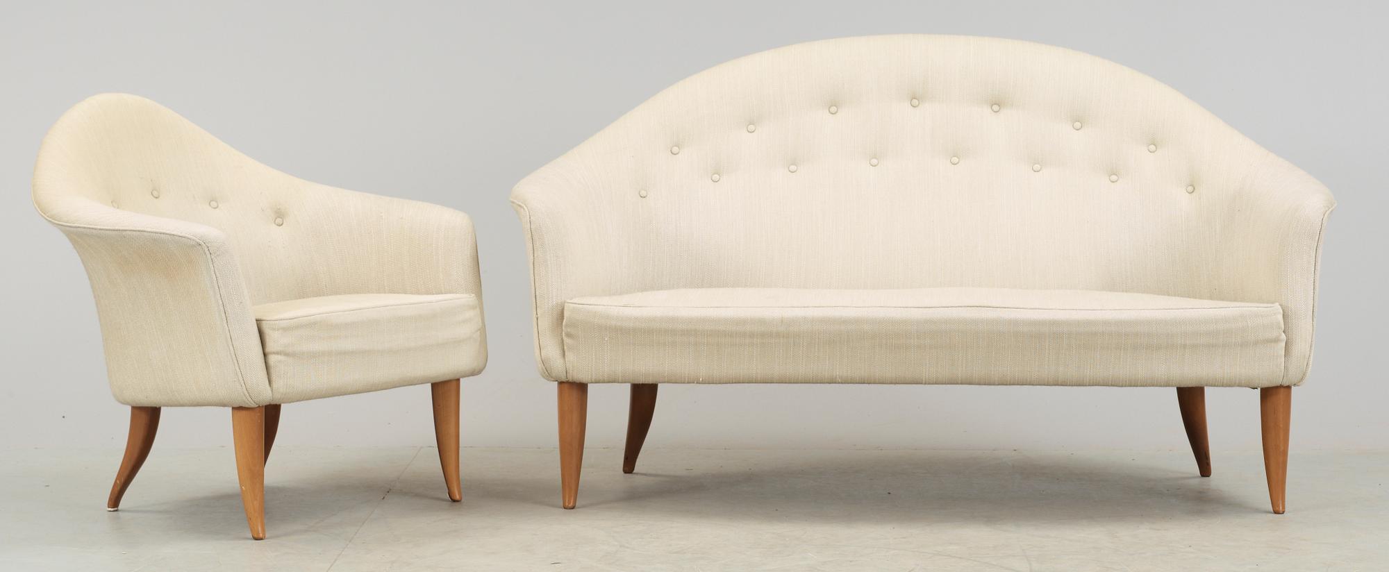 SOFFA samt FÅTÖLJ, Triva, Kerstin Hörlin-Holmqvist, NK Verkstäder, 1900-talets mitt.