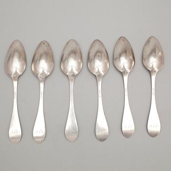MATSKEDAR, 6 st, silver, Carl Gustaf Åberg, Arboga, 1857. Vikt ca 372 gram.