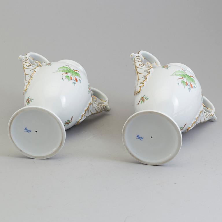 A pair of mid 20th century porcelain urns, Herend, Hungary.