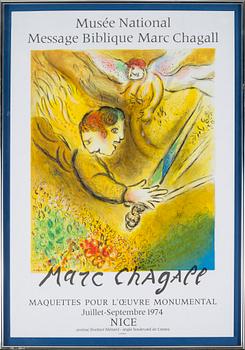 Two lithographic exhibit posters in colors after Marc Chagall, Mourlot, second half of the 20th century.