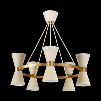 A Scandinavian brass and lacquered metal ceiling lamp, 1950's.