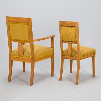 Fåtöljer, ett par och stolar, 4 st, tidigt 1900-tal.