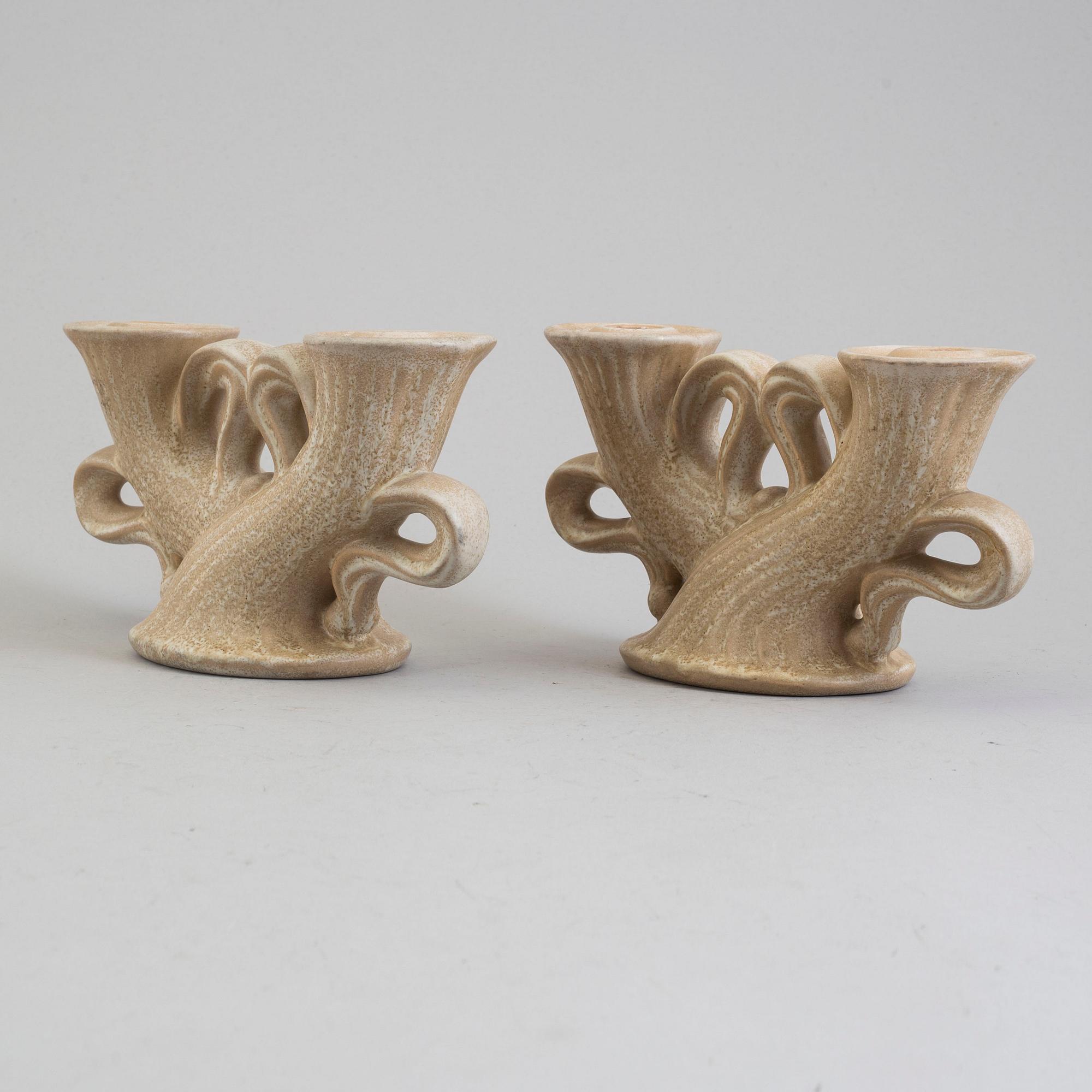 EWALD DAHLSKOG, a pair of ceramic candelabra from Bo Fajans.