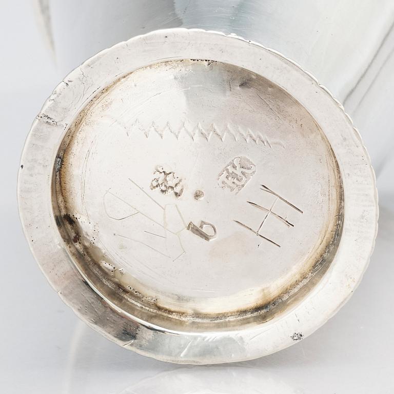 A Swedish 18th Century parcel-gilt silver beaker, marks of Friedrich Heinrich Klinck, Stockholm 1738.