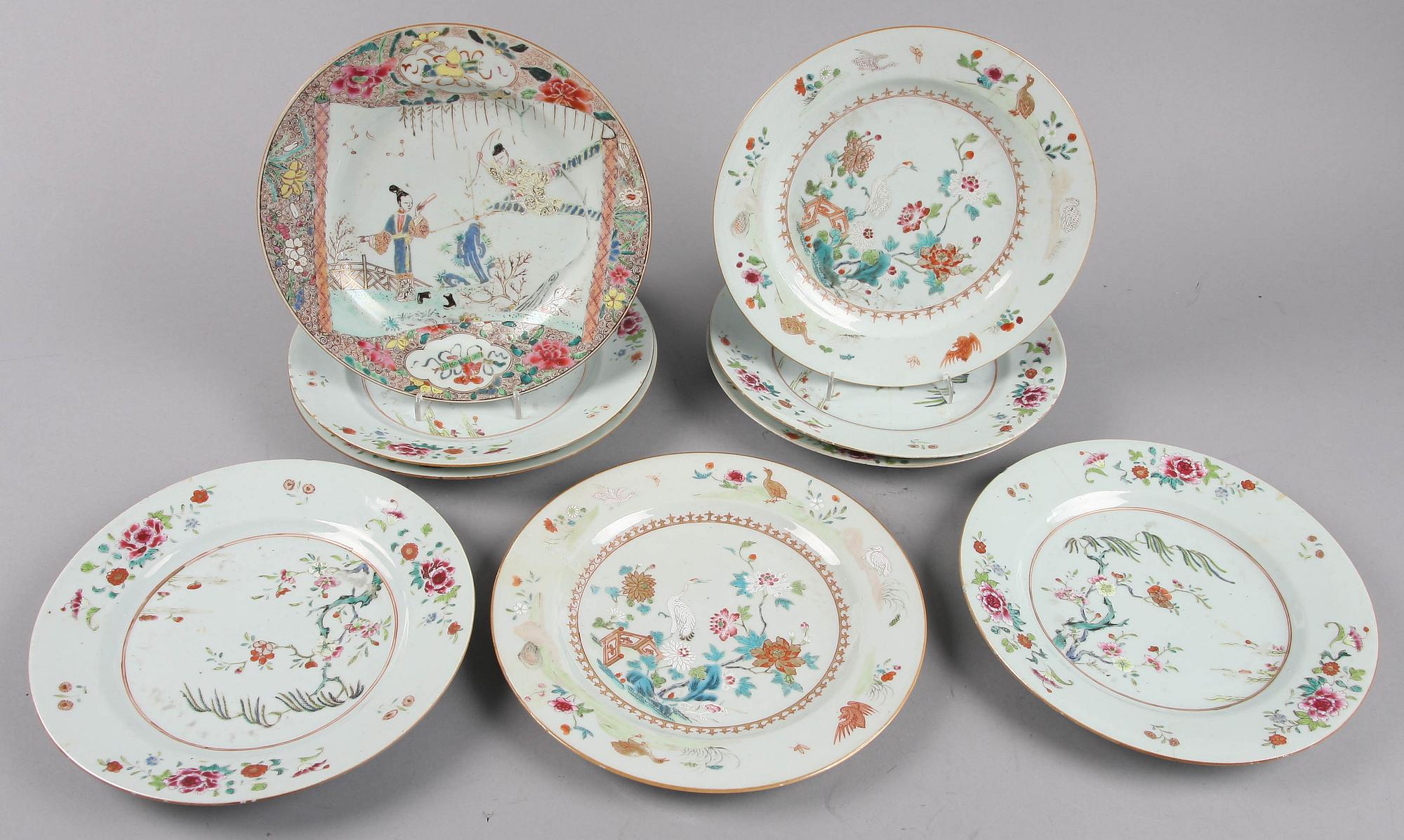 TALLRIKAR, 6+2+1 st, porslin, Kina, Qianlong, 1700-tal.